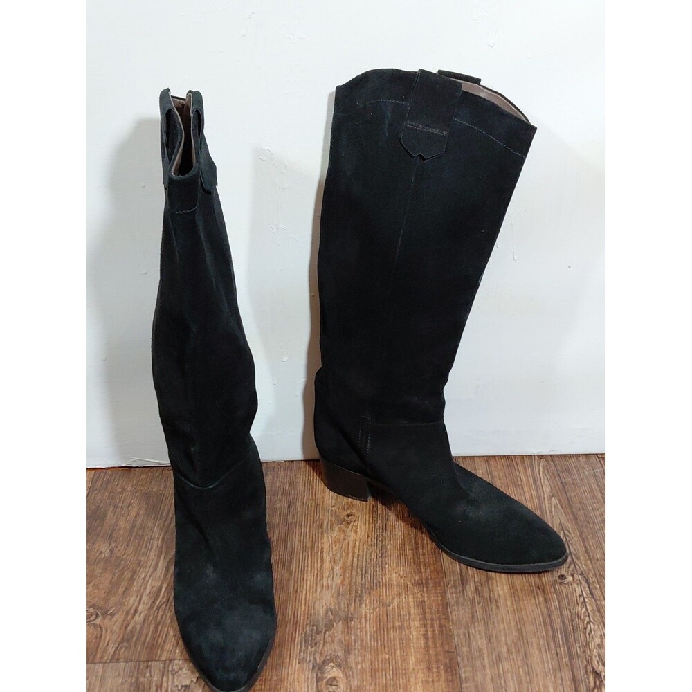 Bella-Vita Women's Black Suede Knee High Pointed Toe No Slip Boots Size 12 Italy